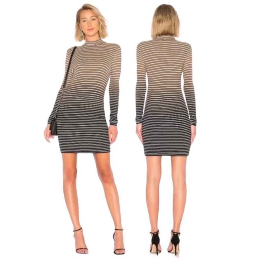 NWT ATM Anthony Thomas Melillo Dip Dye Ribbed Striped Dress Black Combo Sz M
